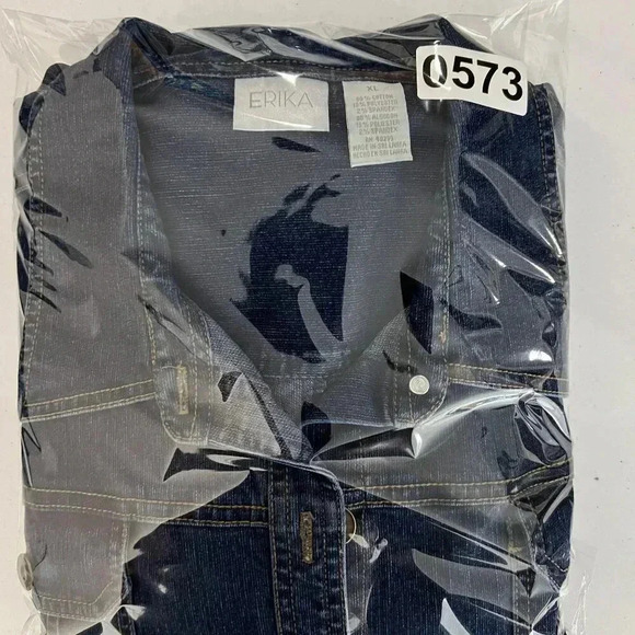 Vintage Erika Womens XL Stretch Fit Denim Jean Jacket Coat  Button Up 4 Pocket - Picture 14 of 16